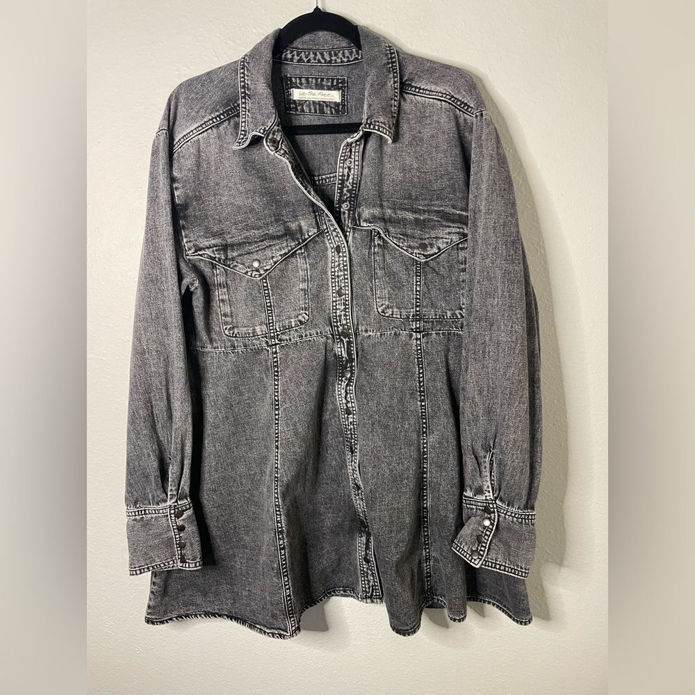 Free People Washed Black Denim Mini Dress